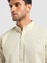 Cream Mandarin Collar Shirt For Men
