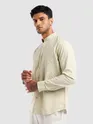 Cream Mandarin Collar Shirt For Men