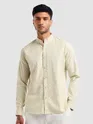 Cream Mandarin Collar Shirt For Men