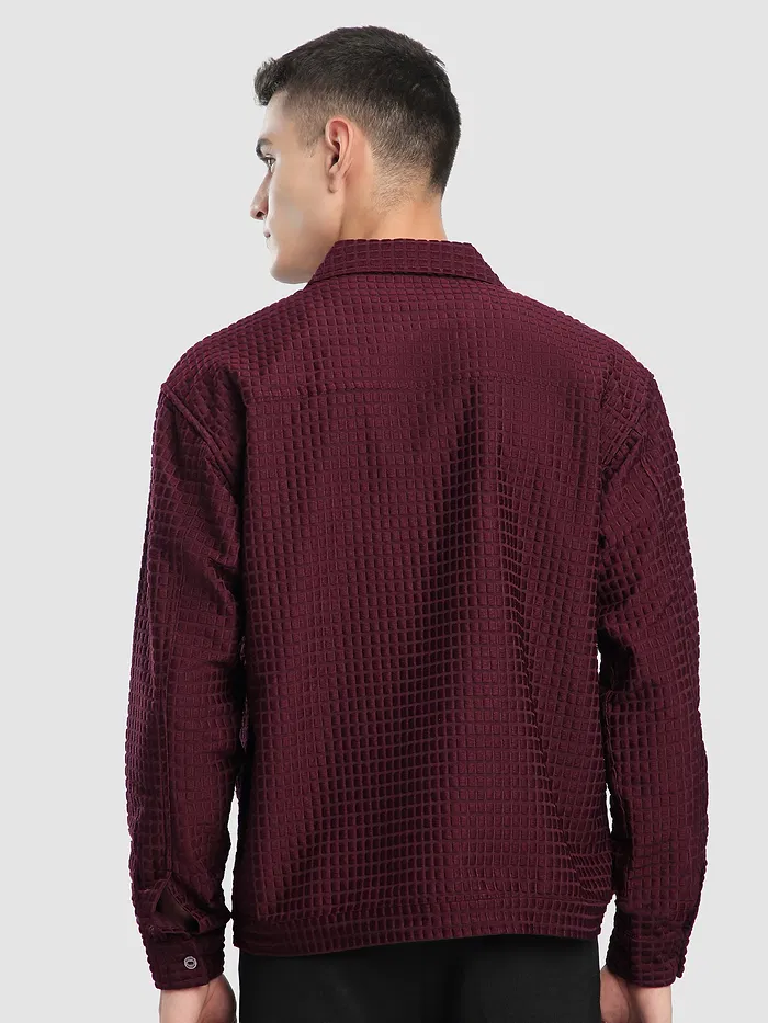 Dark Maroon Bubble Textured Shacket