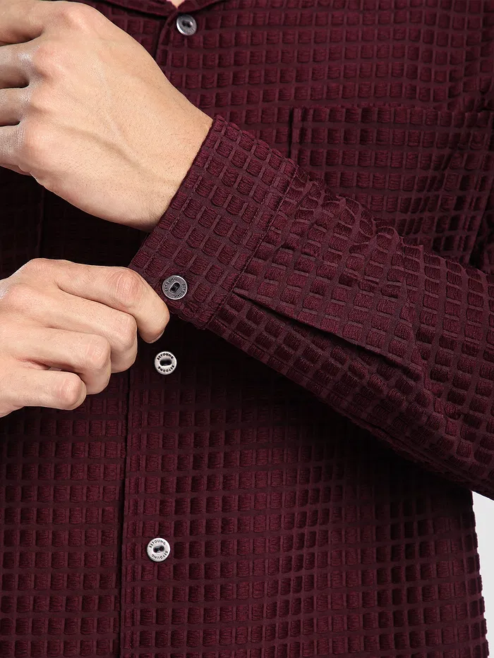 Dark Maroon Bubble Textured Shacket