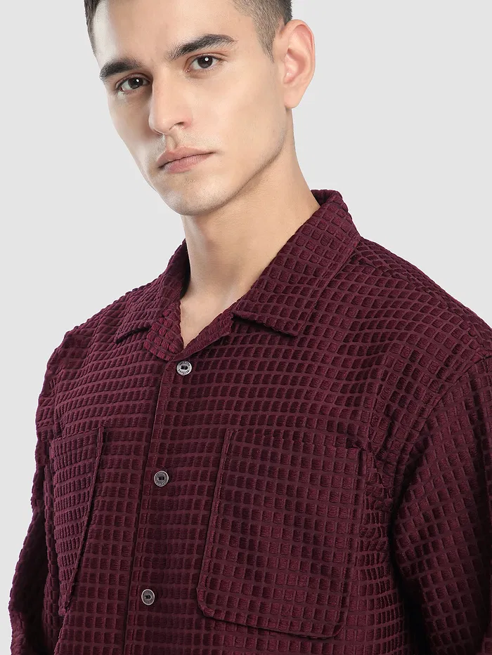 Dark Maroon Bubble Textured Shacket