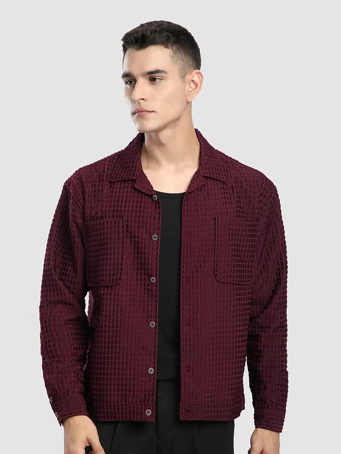 Dark Maroon Bubble Textured Shacket