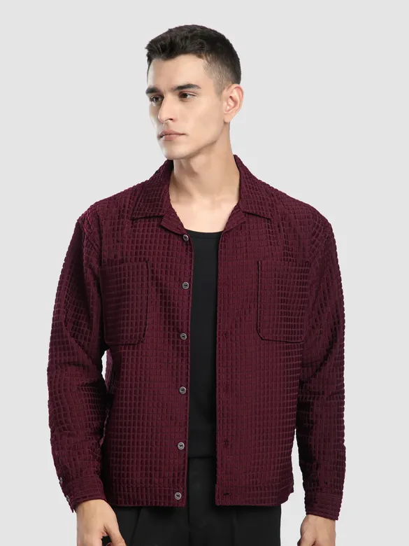Dark Maroon Bubble Textured Shacket