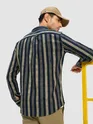Navy Blue and Beige Striped Shirt