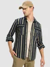 Navy Blue and Beige Striped Urban Shirt for Men