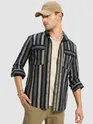 Navy Blue and Beige Striped Urban Shirt for Men