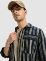 Navy Blue and Beige Striped Shirt