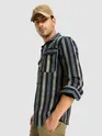 Navy Blue and Beige Striped Shirt