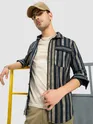 Navy Blue and Beige Striped Shirt