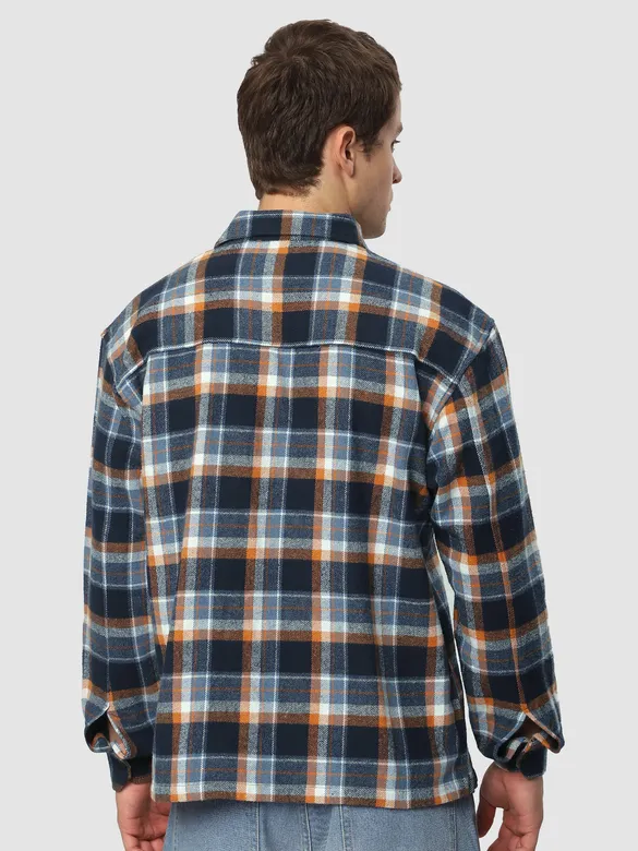 Navy Blue Recycled Check Flannel Shirt