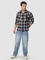 Navy Blue Recycled Check Flannel Shirt