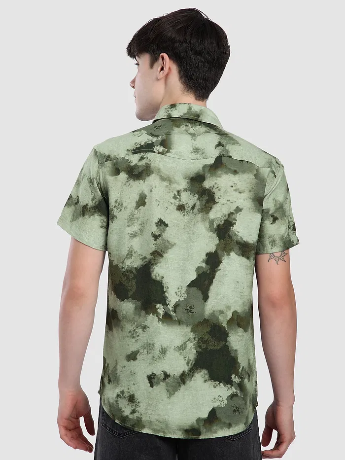 Olive Tie and Dye Printed Shirt