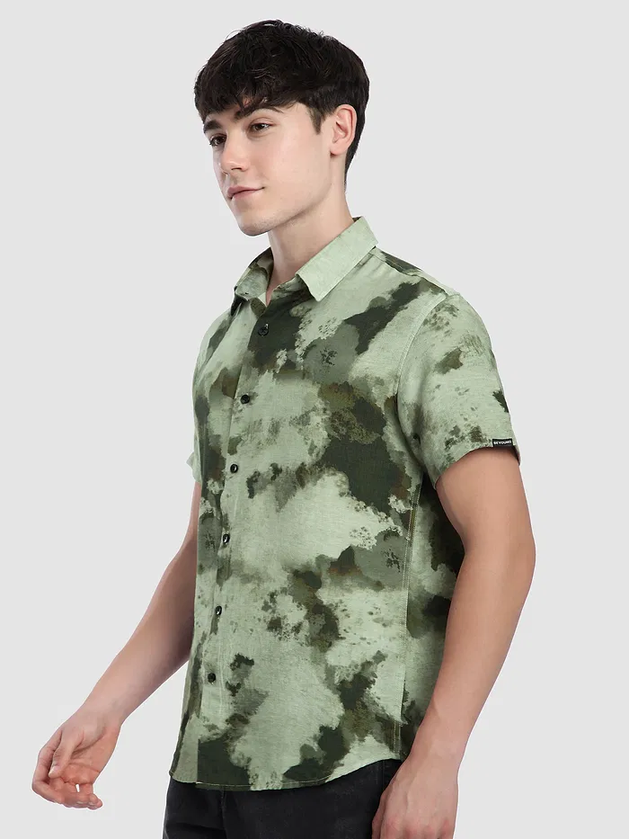 Olive Tie and Dye Printed Shirt