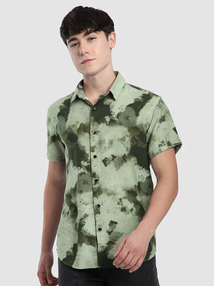 Olive Tie and Dye Printed Shirt