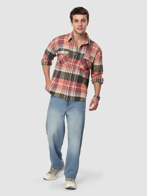 Pink Recycled Plaid Flannel Shirt
