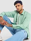 Pista Green Full Sleeve Waffle Shirt For Men