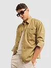 Sand Brown Cord Dobby Shirt For Men