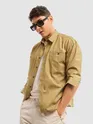 Sand Brown Cord Dobby Shirt For Men