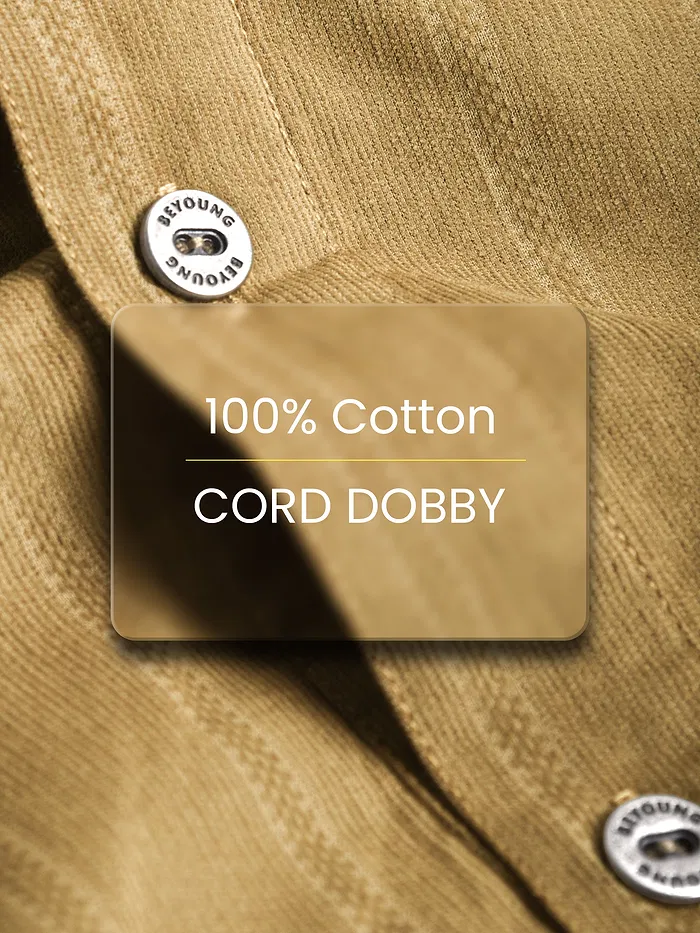 Sand Brown Cord Dobby Shirt For Men