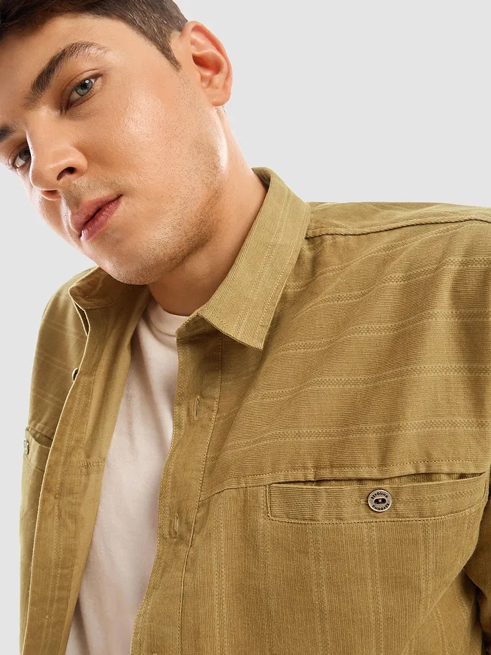Sand Brown Cord Dobby Shirt For Men