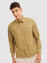 Sand Brown Cord Dobby Shirt For Men