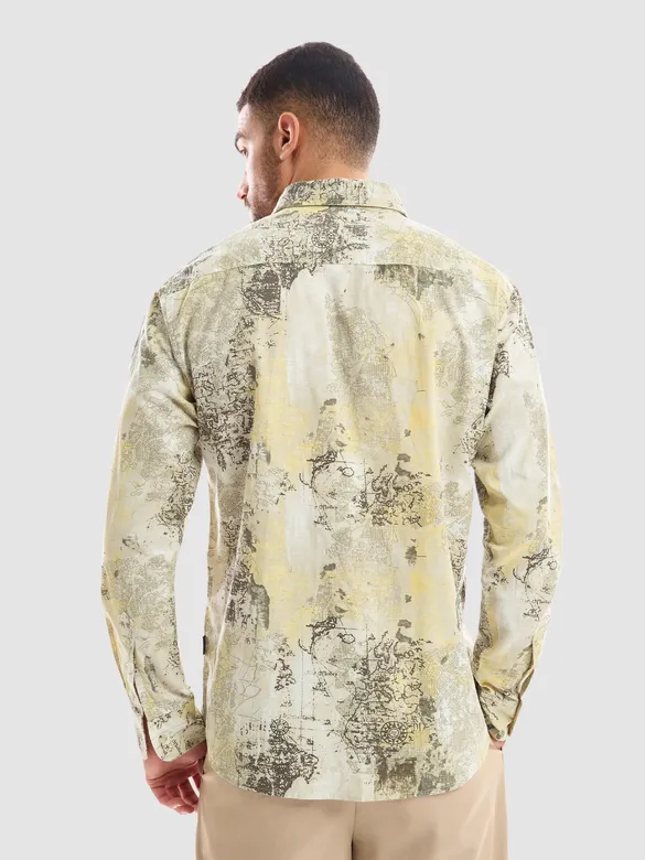 White and Yellow Printed Cotton Shirt