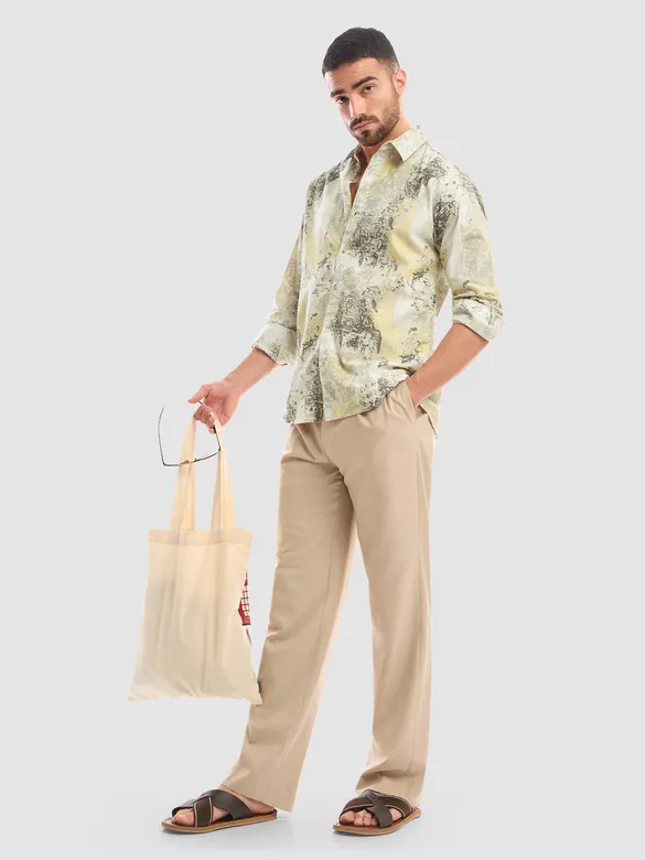 White and Yellow Printed Cotton Shirt