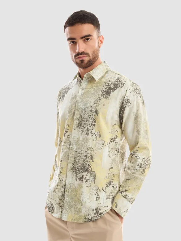 White and Yellow Printed Cotton Shirt