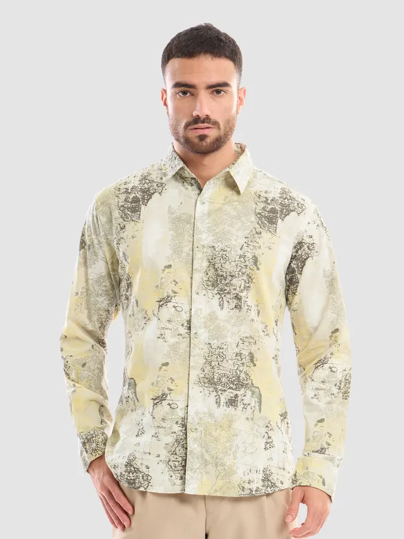 White and Yellow Printed Cotton Shirt