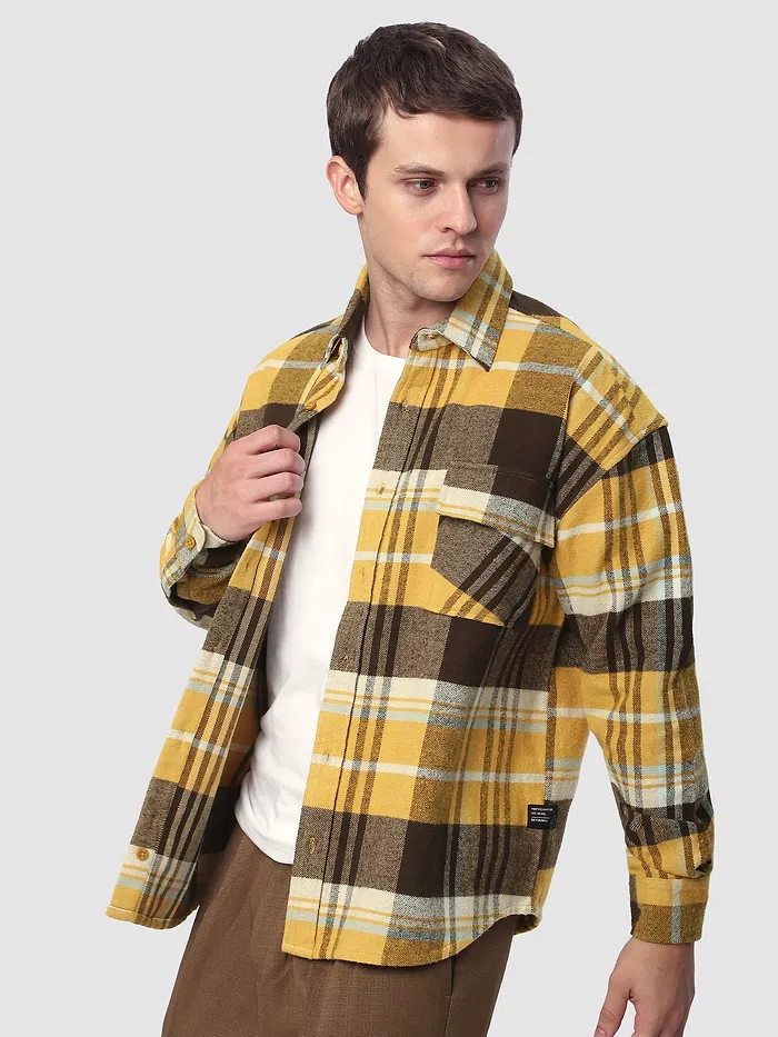 Yellow Recycled Plaid Flannel Shirt