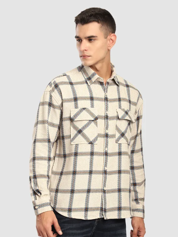Beige Cotton Flannel Overshirt