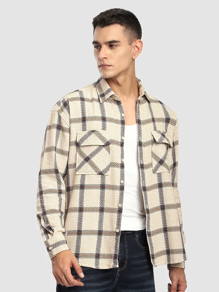 Beige Cotton Flannel Overshirt