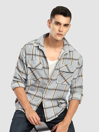 Blue Cotton Flannel Overshirt