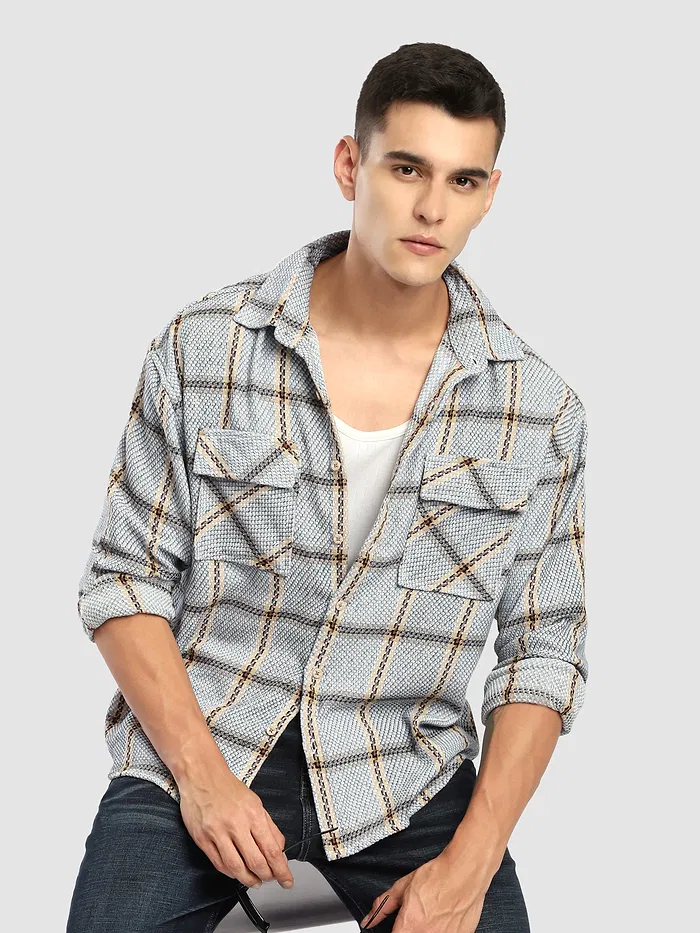 Blue Cotton Flannel Overshirt