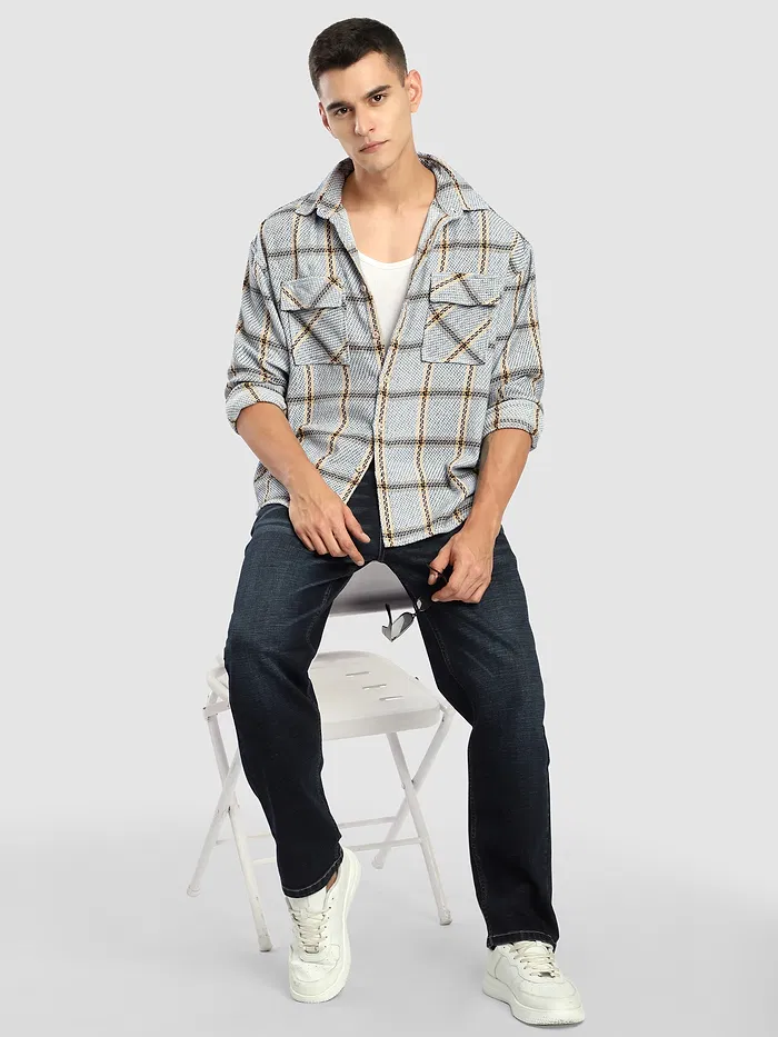 Blue Cotton Flannel Overshirt