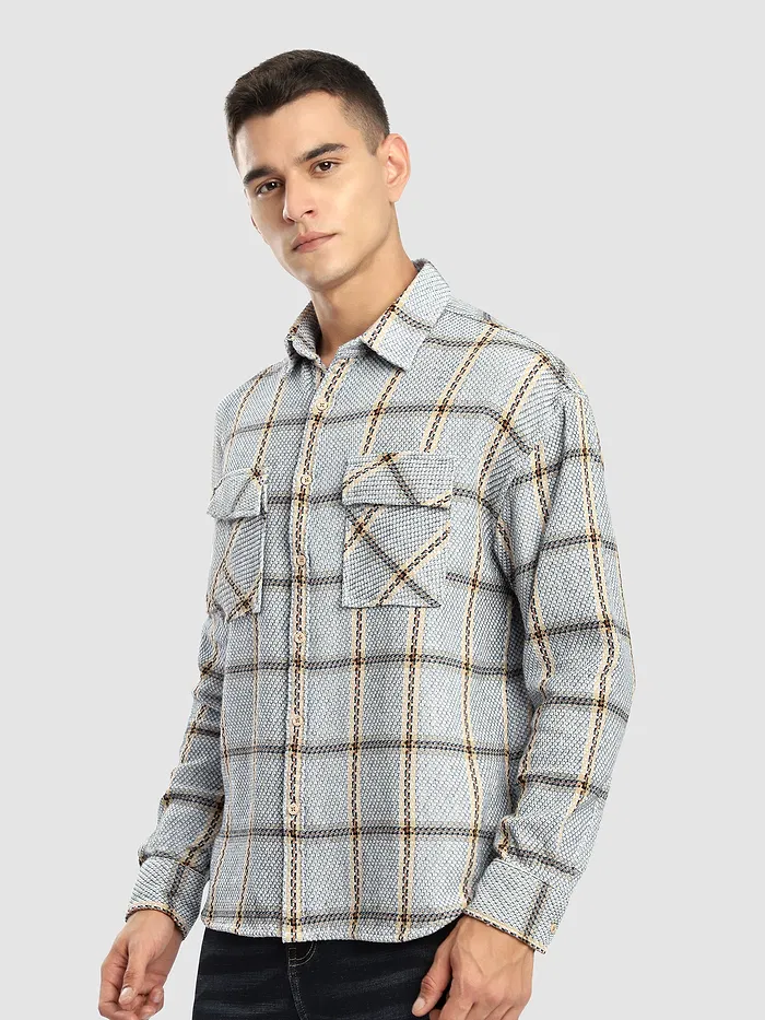 Blue Cotton Flannel Overshirt