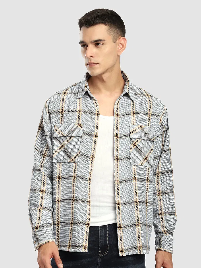 Blue Cotton Flannel Overshirt