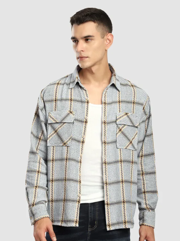 Blue Cotton Flannel Overshirt