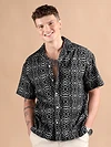 Black and White Printed Cuban Shirt
