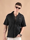 Black Half Sleeve Cuban Collar Shirt