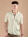 Cream Half-Sleeves Knitted Mens Shirt