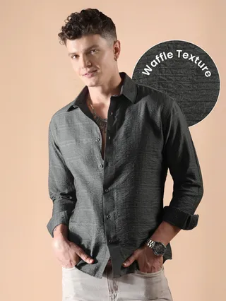 Dark Grey Textured Check Shirt