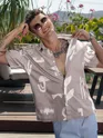 Light Mauve Printed Half Sleeve Cotton Shirt For Men