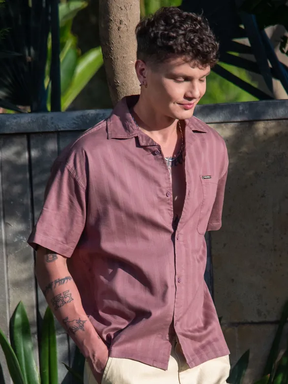 Mauve Half Sleeve Cuban Collar Shirt