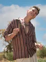 Mauve Stripe Crochet Half-Sleeves Shirt