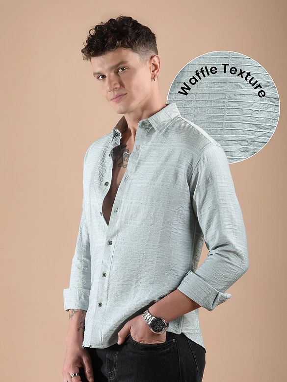 Mist Grey Textured Check Shirt