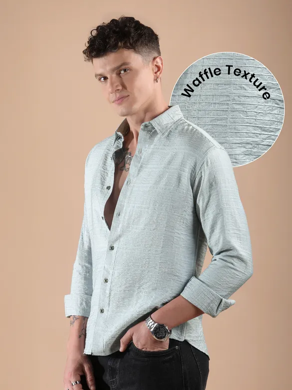 Mist Grey Textured Check Shirt