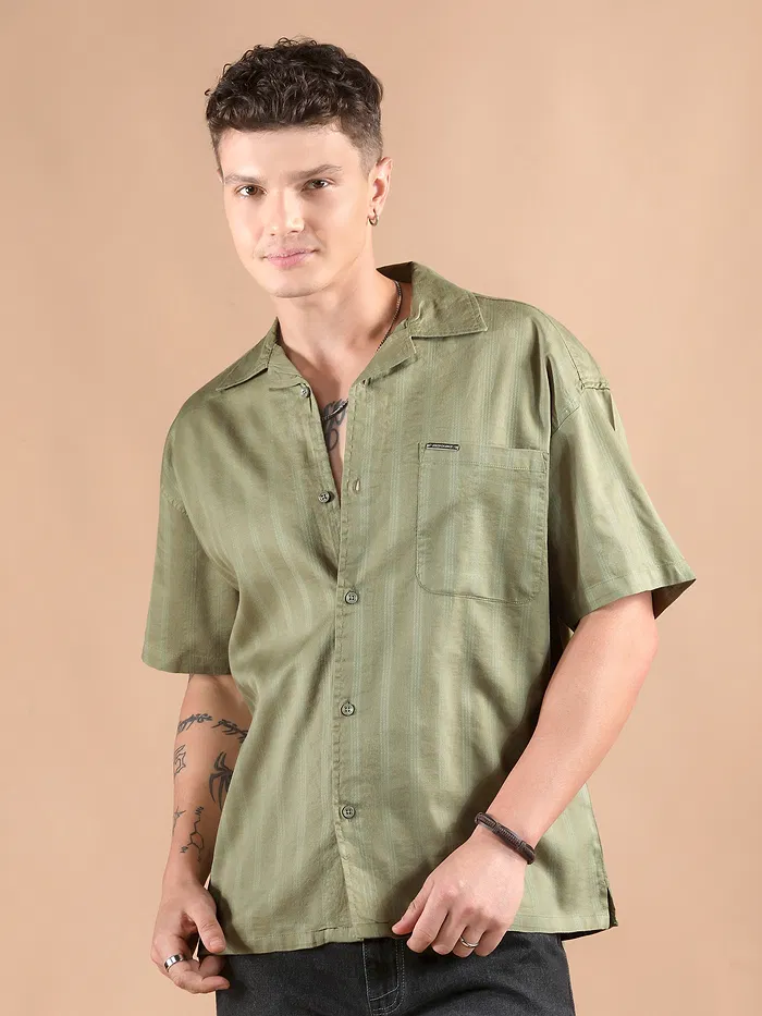 Pale Olive Half Sleeve Cuban Collar Shirt