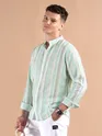 Soft Aqua Stripe Mandarin Collar Shirt
